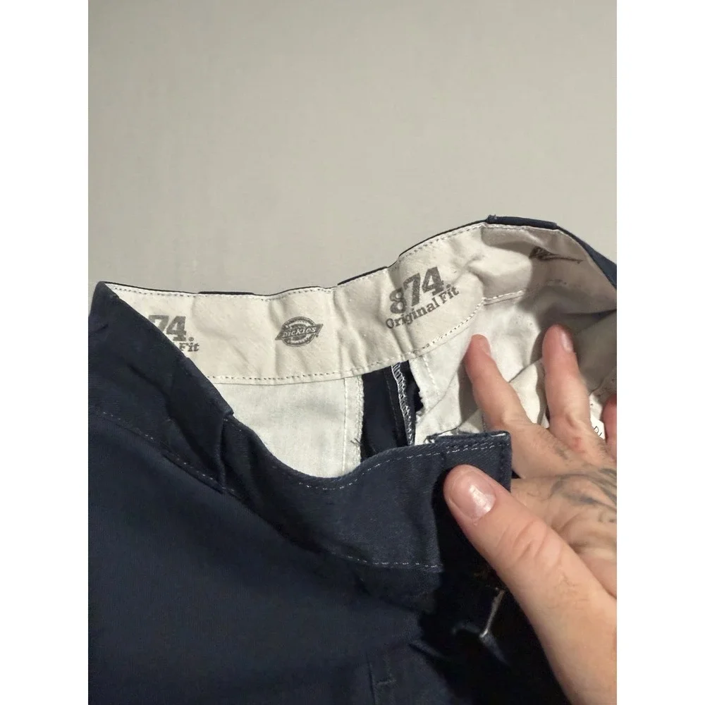 dickies 874 original fit, zip clasp fly, blue work pants. chinos, men's 28x29